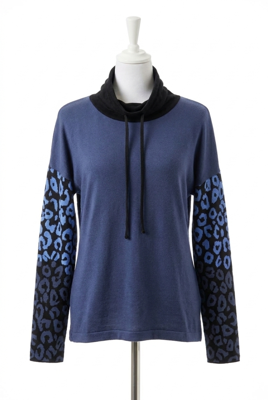 NEW ANGEL APPAREL leopard drawstring sweater in periwinkle